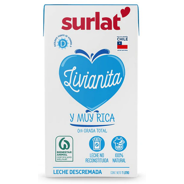 LECHE SURLAT DESCREMADA 1 LITRO  (12)             