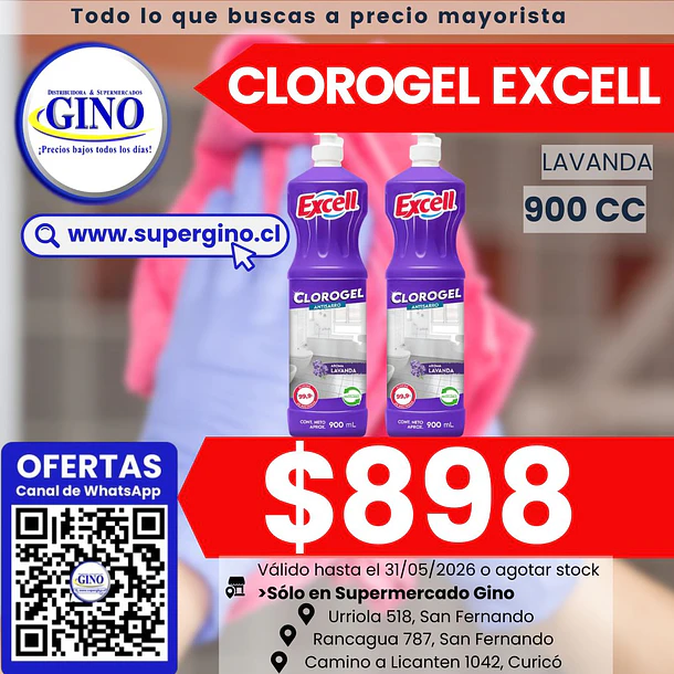 CLORO GEL EXCELL LAVANDA 900cc.(12)(P45)