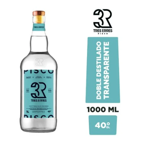 PISCO TRES ERRES TRANSPARENTE 1 LITRO 40°G.L. (6) 