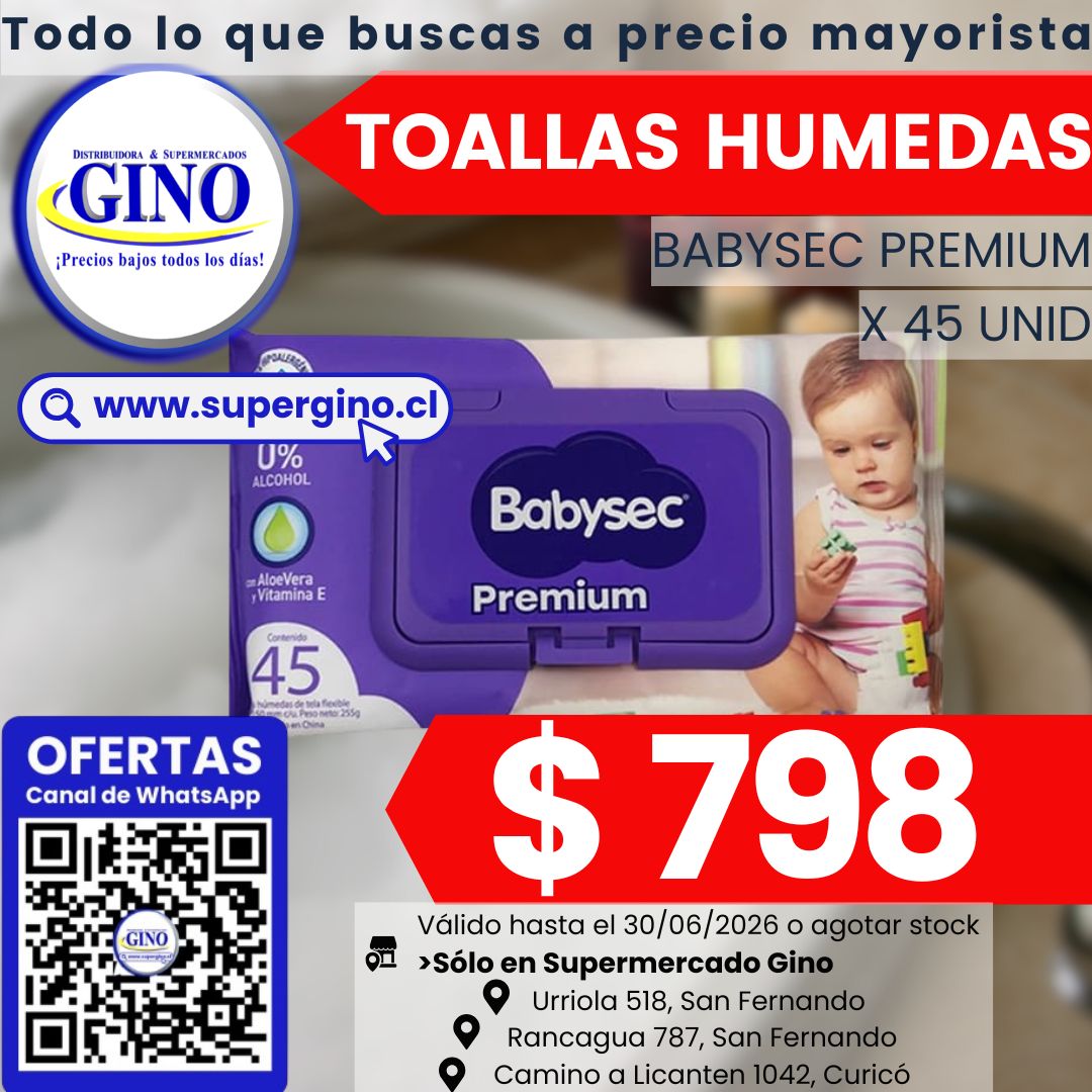 TOALLAS HUMEDAS BABYSEC PREM x 45un. (10) (P 120) | GINO
