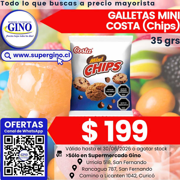 GALLETA MINI CHIPS CHOC COSTA 35 grs.    (30) 1