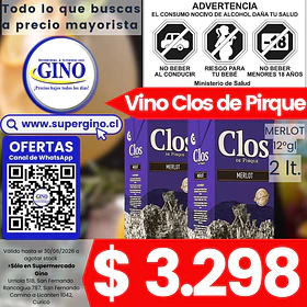 VINO CLOS DE PIRQUE MERLOT 2lts.12ª G.L(DP X 6)   