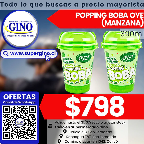 OYE POPPING BOBA MANZANA 390ml.  (24)              1