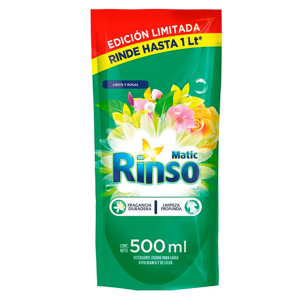 DETERG. RINSO LIQUIDO LIRIOS DOYPACK 500ml.(15)   