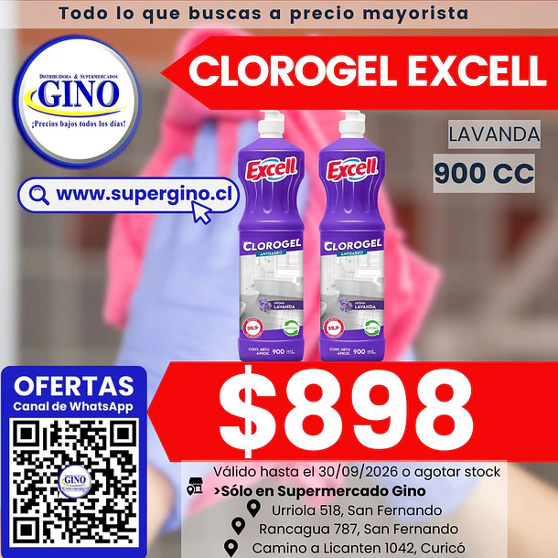 CLORO GEL EXCELL LAVANDA 900cc.(12)(P45)