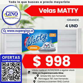 VELAS MATTY GRANDE x 4un.     (50)   (P.60)       