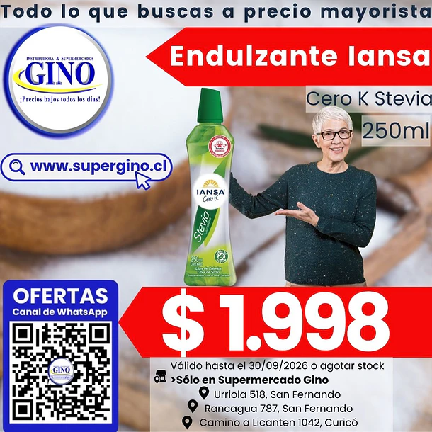 ENDULZANTE IANSA CERO K STEVIA GOTAS 250ml.  (16) 1
