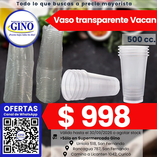 VASO TRANSPARENTE VACAN 500cc.x 25un.(90) (P 12)   1