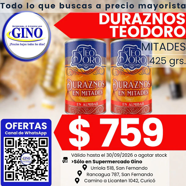 DURAZNOS TEODORO MITADES 425grs.   (24)            1
