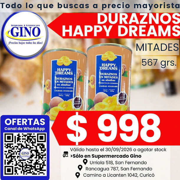 DURAZNO HAPPY DREAMS MITADES 567grs.  (24)         1