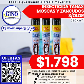 INSECTICIDA TANAX MOSCAS Y ZANCUDO S/OLOR 390cc(12