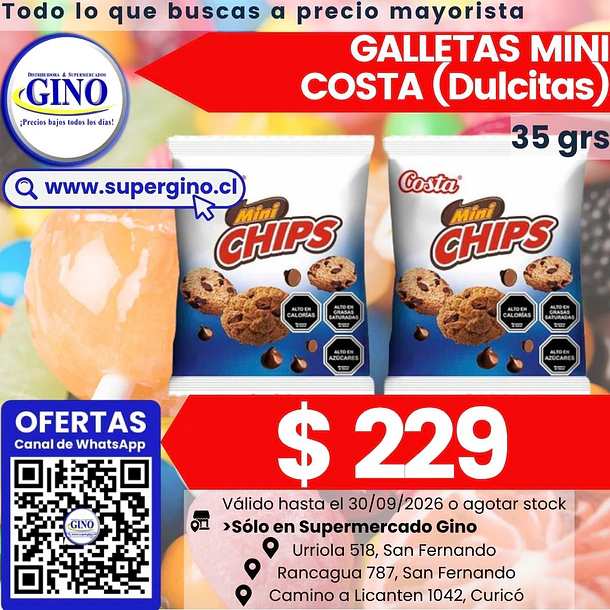 GALLETA MINI CHIPS CHOC COSTA 35 grs.    (30) 1