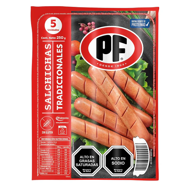 SALCHICHA TRADICIONAL PF 250grs.x 5un.