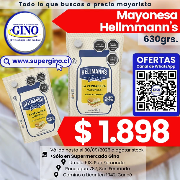 MAYONESA HELLMANNS DOYPACK 630grs. (12)            1