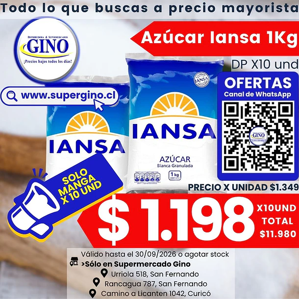 AZUCAR IANSA 1 KILO (DP.x 10un) (P 108)            1