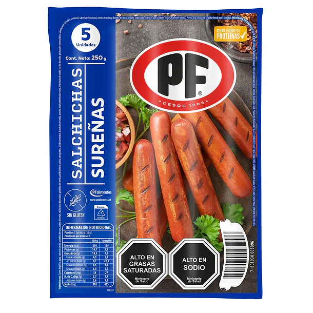 SALCHICHA SUREÑAS POLLO PF 250grs.x 5un.