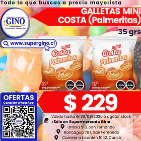 GALLETA MINI PALMERITAS COSTA 35grs.  (30)        