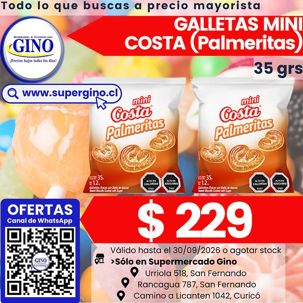 GALLETA MINI PALMERITAS COSTA 35grs.  (30)         1
