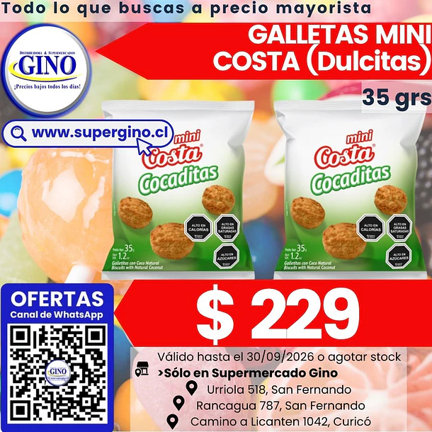 GALLETA MINI COCADITAS COSTA 35grs.  (30)          1