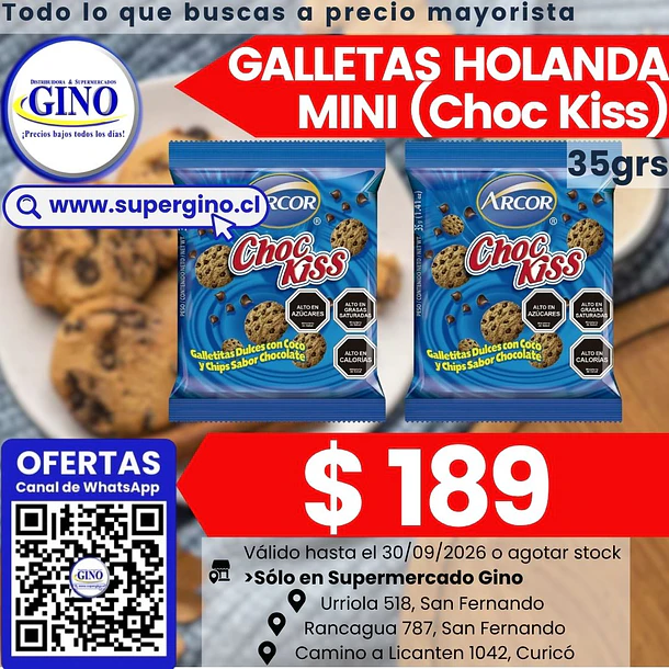 GALLETA HOLANDA MINI CHOCO KISS 35grs.      (40) 1