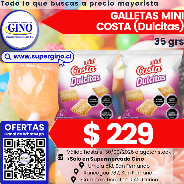 GALLETA MINI DULCITAS COSTA 35grs.  (30)           1
