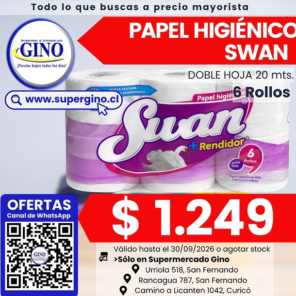 PAPEL HIG. SWAN DH 20mts.(CJ.x48)(DP.x6 (P 52)     1