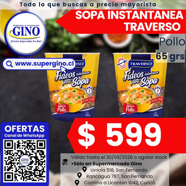 SOPA INST.SABOR POLLO TRAVERSO POTE 65grs. (12)    1