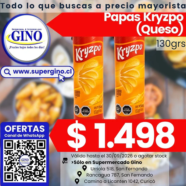 PAPAS KRYZPO QUESO 130grs    (14) (P.60) 1