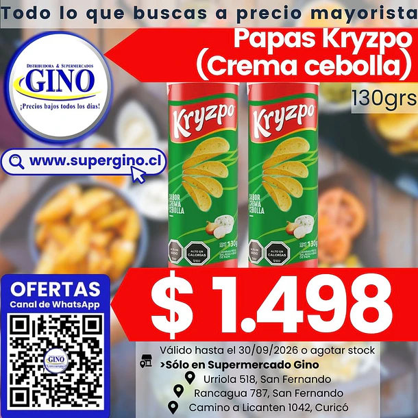 PAPAS KRYZPO CREMA CEBOLLA 130grs. (14) (P.60) 1