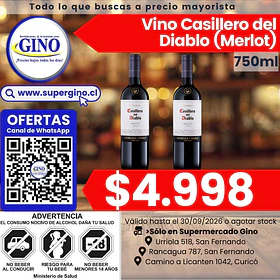 VINO CASILLERO RESER.BOT.MERLOT 750cc.13.5ºG.L(12 