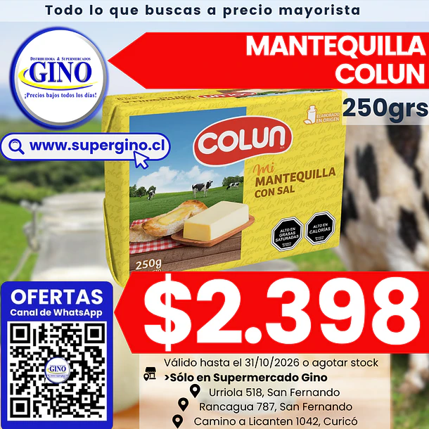 MANTEQUILLA COLUN 250grs.UNIDAD 1