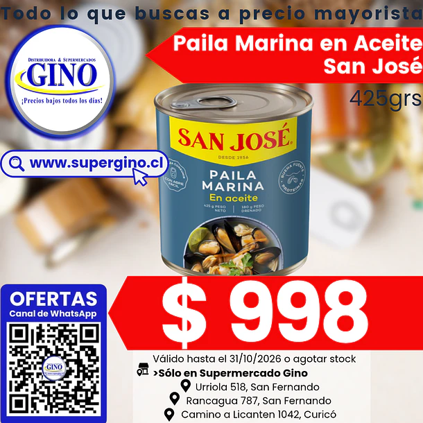 PAILA MARINA EN ACEITE SAN JOSE 425grs.   (24)     1