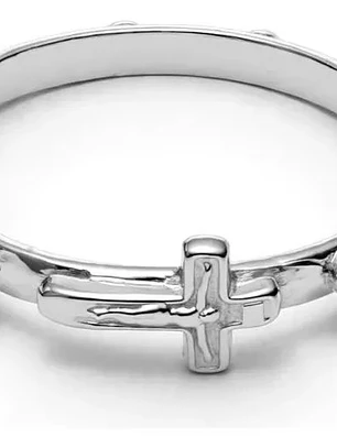 Anillo Rosario Denario Plata Genuina Ley 925 Con Crucifijo