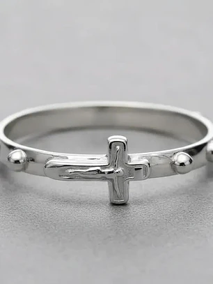 Anillo Rosario Denario Plata Genuina Ley 925 Con Crucifijo