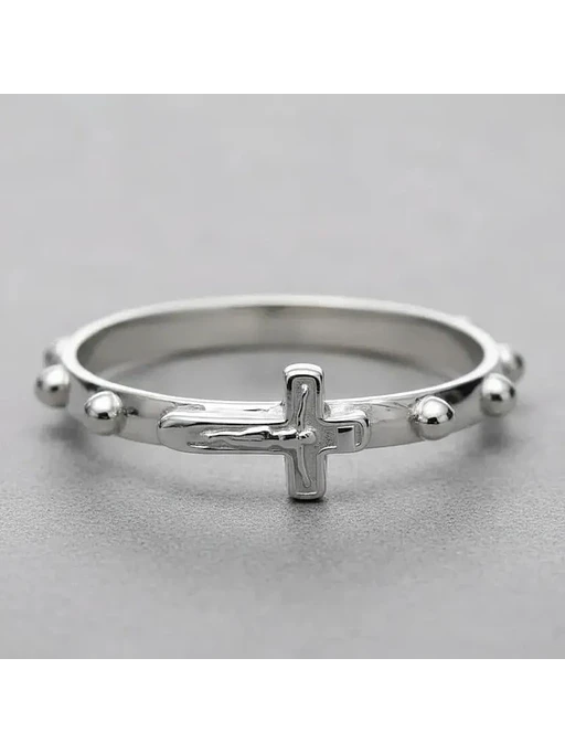Anillo Rosario Denario Plata Genuina Ley 925 Con Crucifijo 14