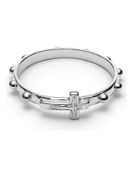 Anillo Rosario Denario Plata Genuina Ley 925 Con Crucifijo 17