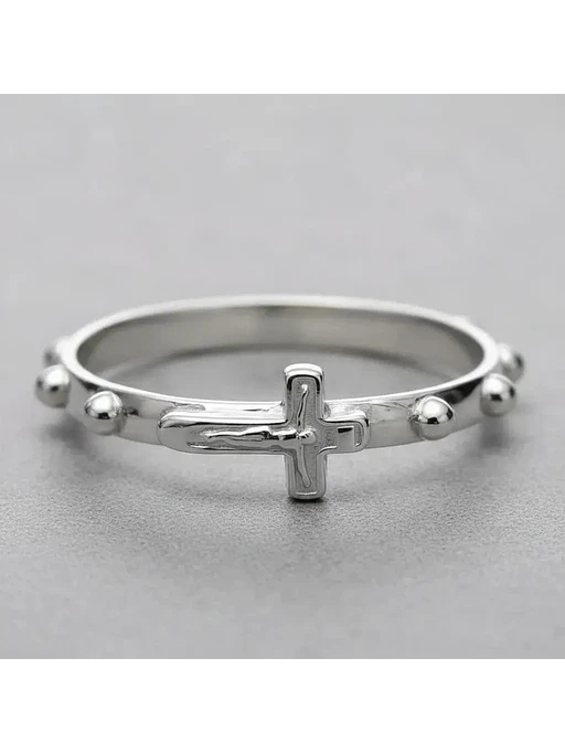 Anillo Rosario Denario Plata Genuina Ley 925 Con Crucifijo 18