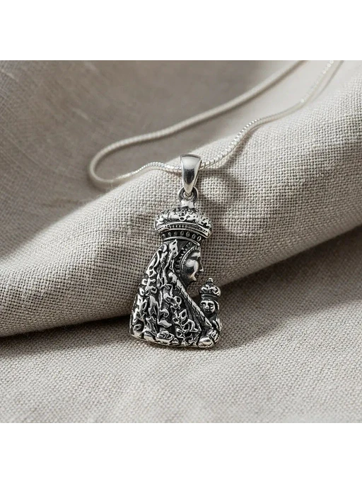Colgante Dije Virgen Y Niño Plata  Ley 925 Envejecida 3