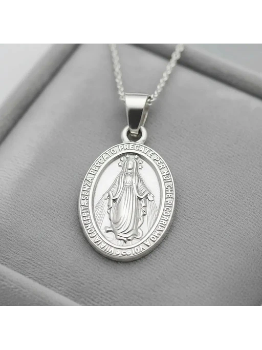 Medalla Milagrosa Virgen En Plata Ley 925 Colgante 3