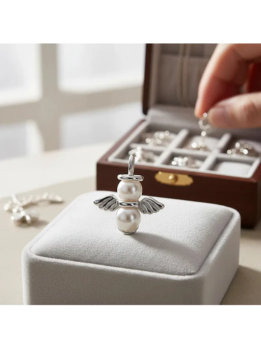 Colgante Ángel De La Guarda Con Perlas Plata 925 3