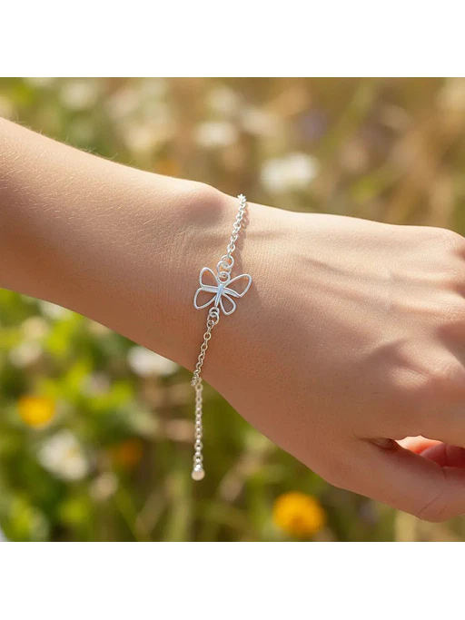 Pulsera Con Dije Mariposa Ajustable De Plata Genuina Ley 925 3