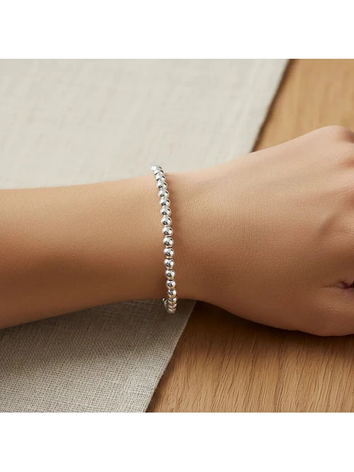 Pulsera Elástica De Bolitas Plata Genuina Ley 925 2