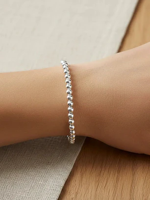 Pulsera Elástica De Bolitas Plata Genuina Ley 925