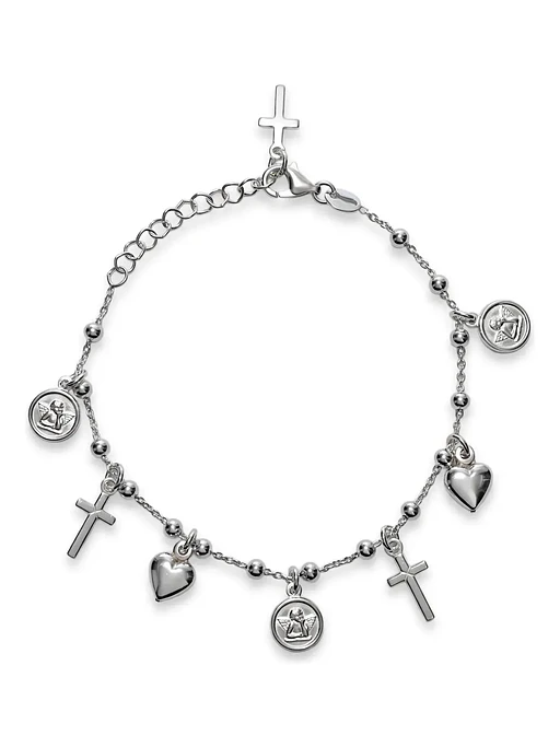 Pulsera De Plata Con Dijes De Ángel, Cruz Y Corazón 1