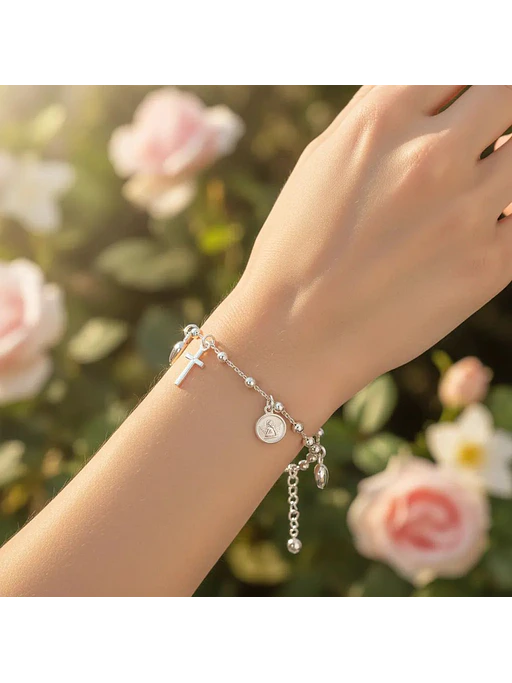 Pulsera De Plata Con Dijes De Ángel, Cruz Y Corazón 2