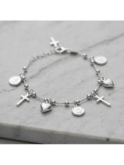Pulsera De Plata Con Dijes De Ángel, Cruz Y Corazón 3