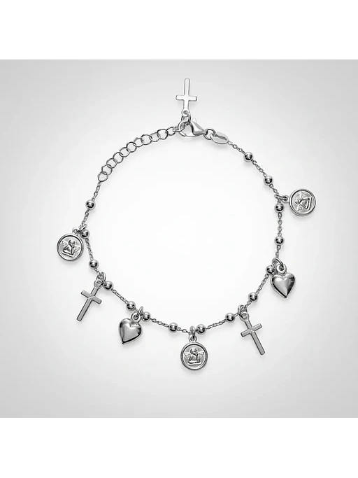 Pulsera De Plata Con Dijes De Ángel, Cruz Y Corazón 4