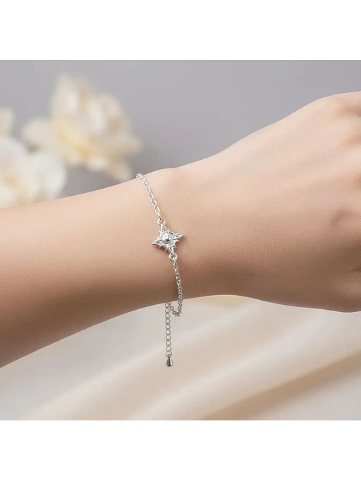Pulsera Cadena De Plata Con Dije Estrella Ajustable 4
