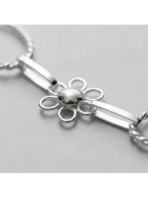 Pulsera Flores Y Eslabones Torcidos De Plata Genuina Ley 925 2