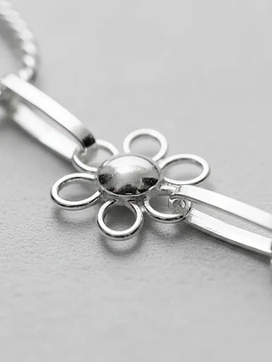 Pulsera Flores Y Eslabones Torcidos De Plata Genuina Ley 925